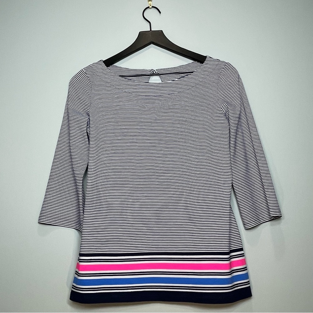 LILLY PULITZER Waverly Top Navy Bayside Stripe Keyhole Button Back Sz. Small